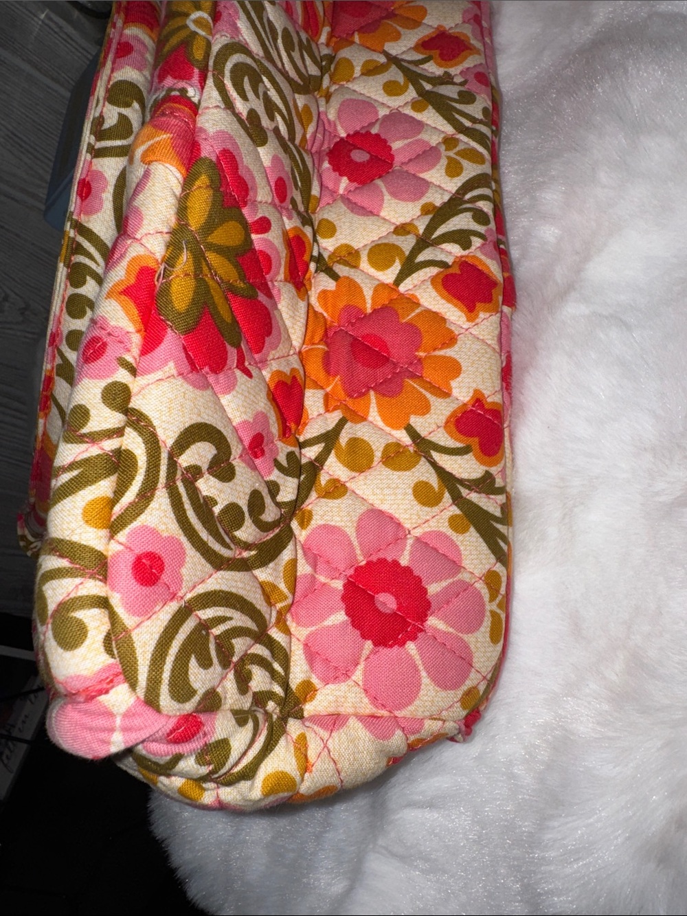 Vera Bradley Floral Quilted Handbag-Pink, Olive & Orange - Picture 11 of 11